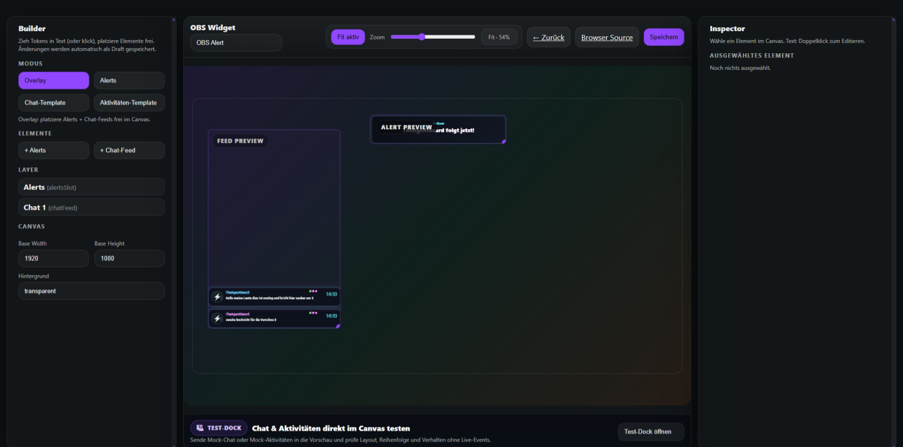 StreamAtelier OBS Editor Vorschau